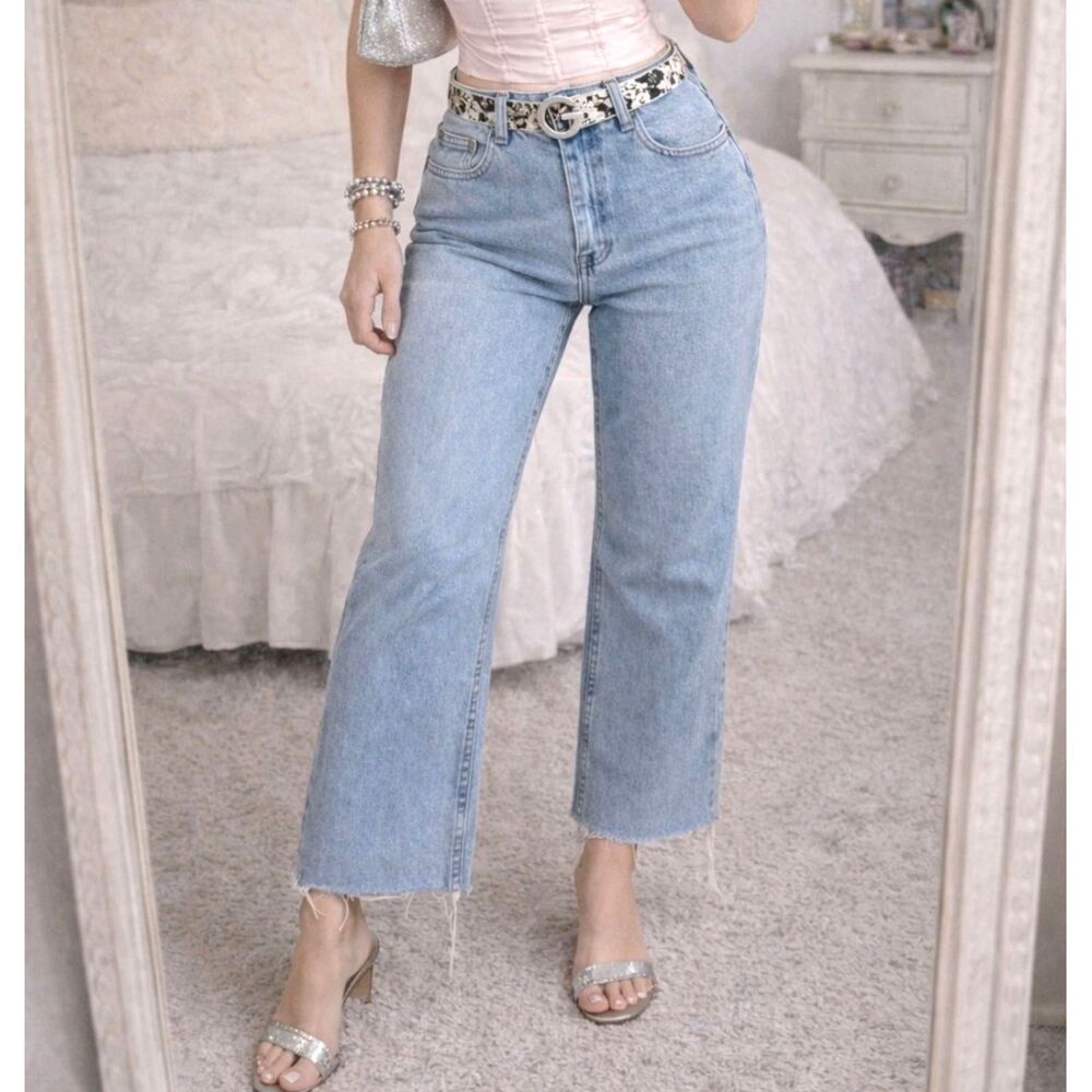 Riders by Lee Vintage 90s High Rise Mom Jeans 8 Petite Light Wash Denim Crop